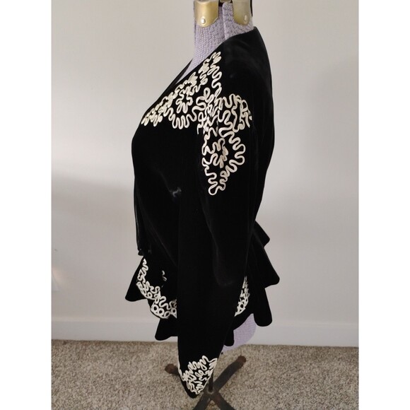 Julie Duroche Jacket Black Velvet Embellished Shoulder Pads 80s Glam 12/14 - Picture 4 of 11